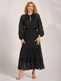 Jolie Moi Textured Tie Front Maxi Dress, Black, Black