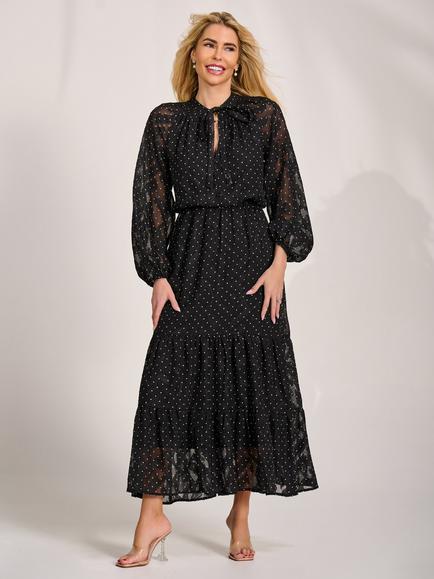 Jolie Moi Textured Tie Front Maxi Dress, Black, Black