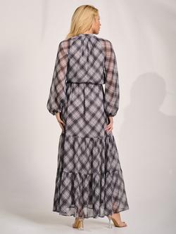 Jolie Moi Tie Neck Check Maxi Dress, Black - view 2, Black