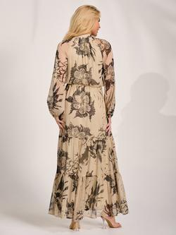 Jolie Moi Tie Neck Floral Maxi Dress, Beige Pattern - view 2, Beige Pattern