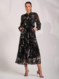 Jolie Moi Tie Neck Tiered Maxi Dress, Black, Black