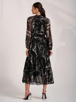 Jolie Moi Tie Neck Tiered Maxi Dress, Black - view 2, Black