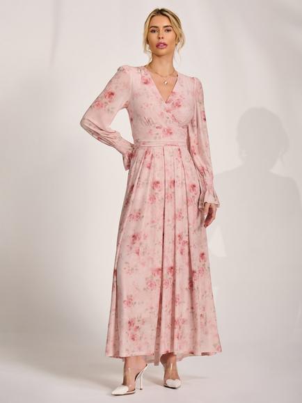 Jolie Moi V-Neck Floral Maxi Dress, Pink, Pink