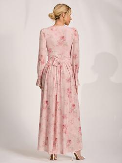 Jolie Moi V-Neck Floral Maxi Dress, Pink - view 2, Pink