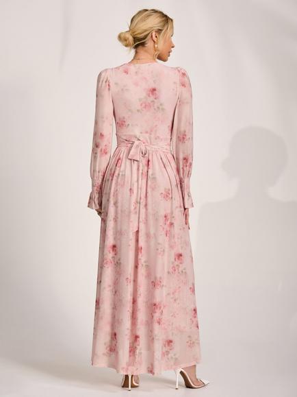 Jolie Moi V-Neck Floral Maxi Dress, Pink - view 2, Pink
