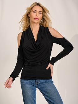 Jolie Moi Cowl Neck Cold Shoulder Top, Black, Black