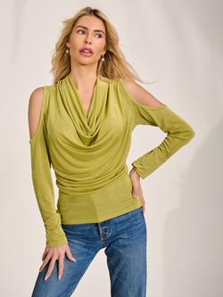 Jolie Moi Cowl Neck Cold Shoulder Top, Olive Green, Olive Green