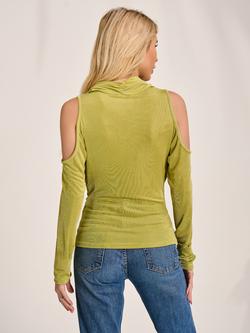 Jolie Moi Cowl Neck Cold Shoulder Top, Olive Green - view 2, Olive Green
