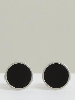 Reiss Ardley Round Cufflinks, Silver/Onyx, Silver/Onyx