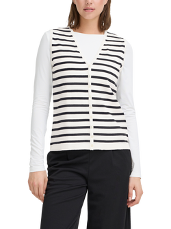 ICHI Luls Stripe Sleeveless Cardigan, White, White