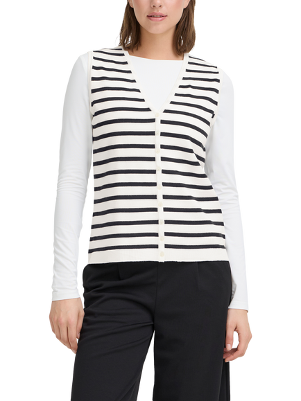 ICHI Luls Stripe Sleeveless Cardigan, White, White