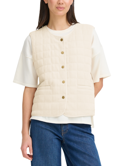 ICHI Fuma Ribbed Quilted Gilet, Birch, Birch