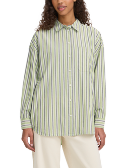 ICHI Fluca Stripe Oversized Shirt, Green Stripe, Green Stripe