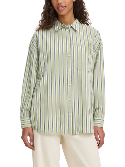 ICHI Fluca Stripe Oversized Shirt, Green Stripe, Green Stripe