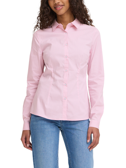 ICHI Dima Stripe Tailored Long Sleeve Shirt, Rose, Rose