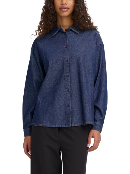 ICHI Archer Relaxed Fit Long Sleeve Shirt, Denim Authentic Blue, Denim Authentic Blue