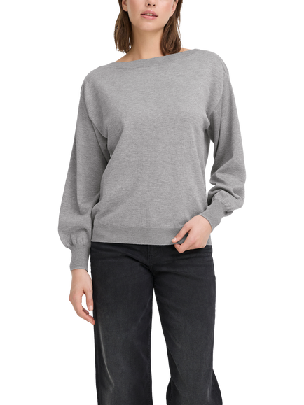 ICHI Luls Boat Neck Jumper, Light Grey Melange