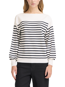 ICHI Luls Boat Neck Stripe Jumper, White, White