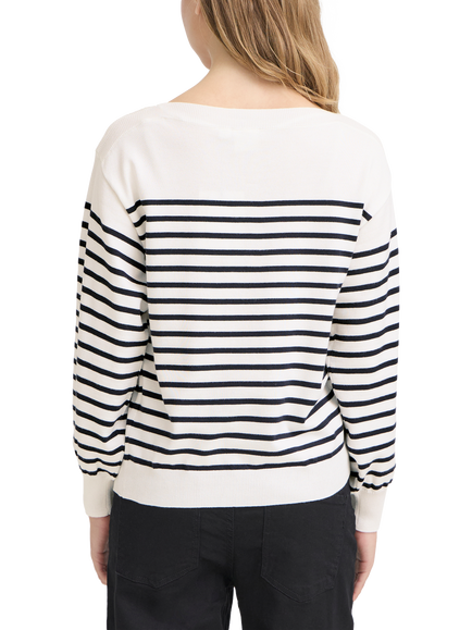 ICHI Luls Boat Neck Stripe Jumper, White - view 2, White