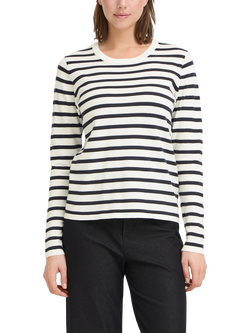 ICHI Luls Round Neck Stripe Jumper, White, White