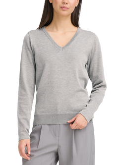 ICHI Luls V-Neck Jumper, Light Grey Melange, Light Grey Melange