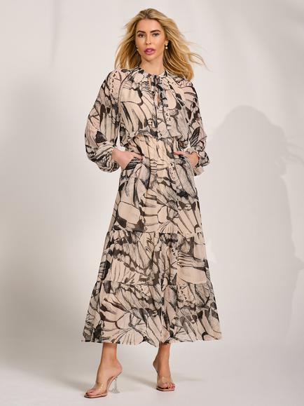 Jolie Moi Tie Neck Chiffon Maxi Dress, Multi, Multi