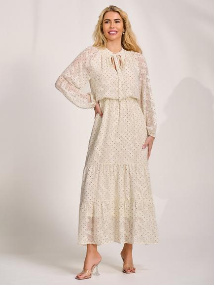 Jolie Moi Spot Print Chiffon Maxi Dress, Cream Spot, Cream
