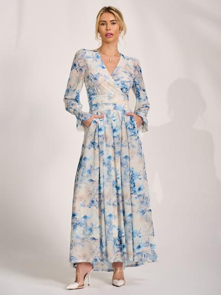 Jolie Moi Floral Mesh Maxi Dress, Cream Floral, Cream Floral