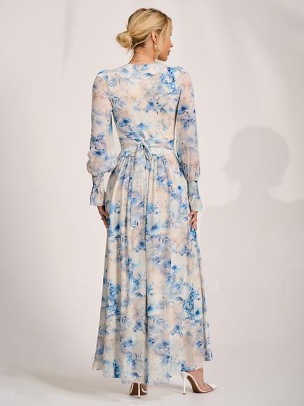 Jolie Moi Floral Mesh Maxi Dress, Cream Floral - view 2, Cream Floral