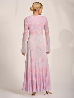 Jolie Moi V-Neck Mesh Maxi Dress, Pink Multi - view 2, Pink Multi