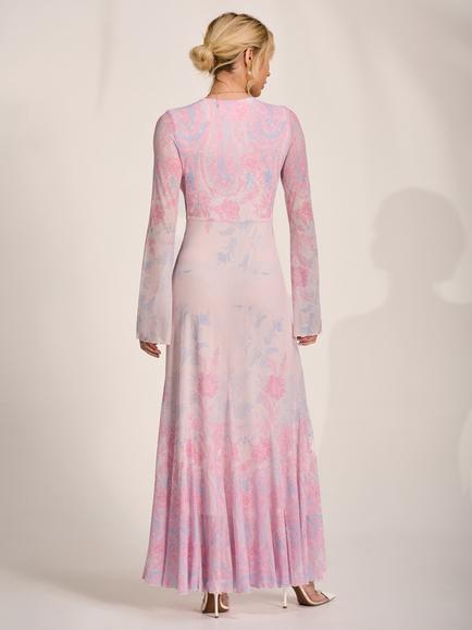 Jolie Moi V-Neck Mesh Maxi Dress, Pink Multi - view 2, Pink Multi