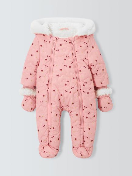 John Lewis Baby Berry Quilted Snowsuit, Berry, Berry