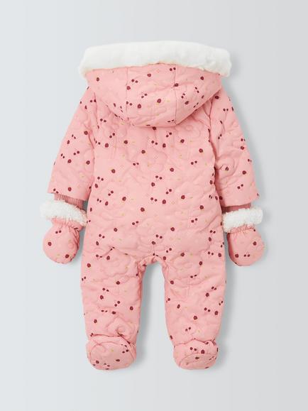 John Lewis Baby Berry Quilted Snowsuit, Berry - view 2, Berry