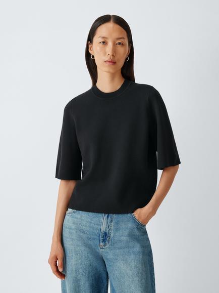 John Lewis Wide Short Sleeve Viscose Blend Knit T-Shirt, Black