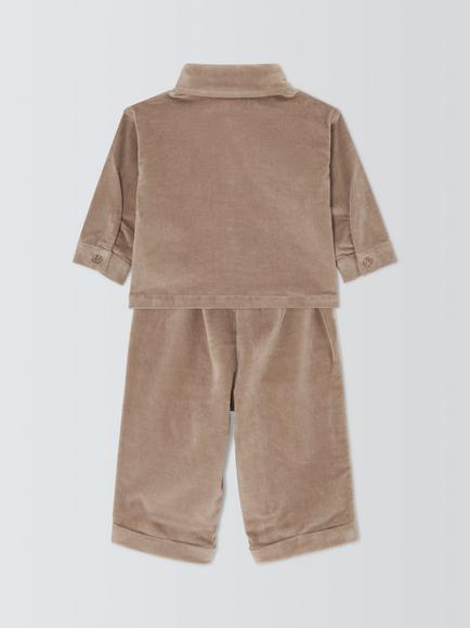 John Lewis Baby Cotton Corduroy Textured Shirt & Trousers Set, Putty - view 2, Putty