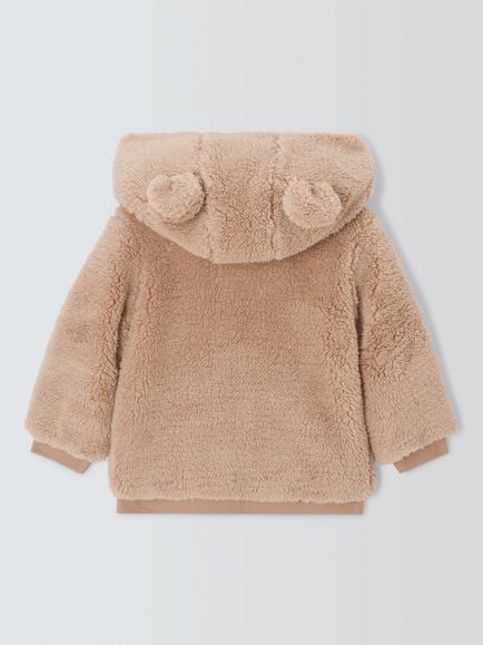 John Lewis Baby Reversible Fleece Bear Hoodie, Natural - view 2, Natural