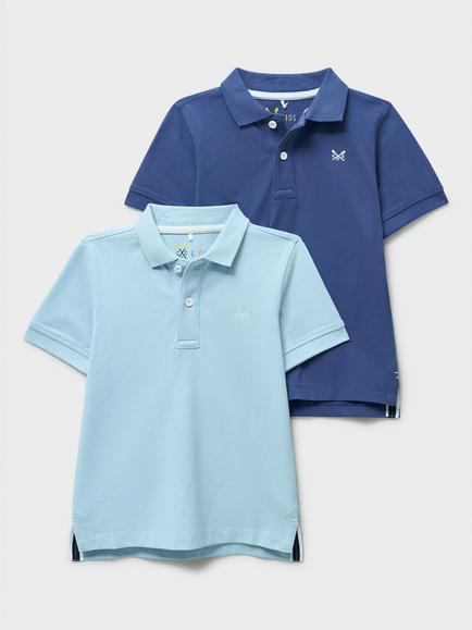 Crew Clothing Kids' Short Sleeve Polo Shirt, Pack of 2, Bue