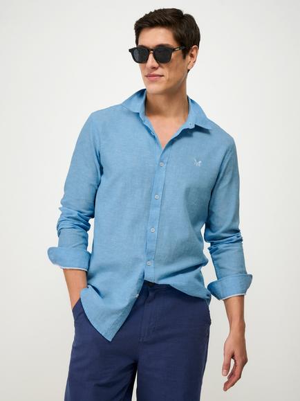 Crew Clothing Linen Blend Regular Fit Shirt, Bright Blue