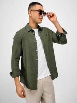 Crew Clothing Linen Cotton Blend Shirt, Dark Green, Dark Green