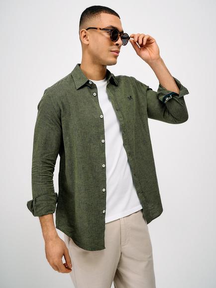 Crew Clothing Linen Cotton Blend Shirt, Dark Green - view 2, Dark Green