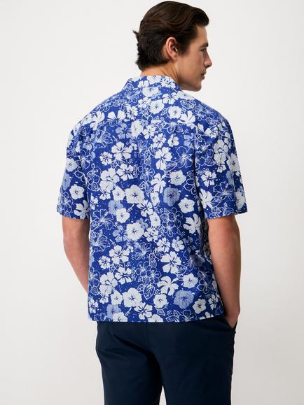 Crew Clothing Linen Blend Regular Fit Floral Revere Collar Shirt, Bright Blue - view 2, Bright Blue