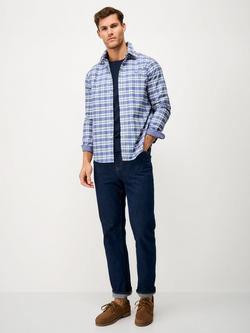 Crew Clothing Wardley Cotton Regular Fit Check Shirt, Bright Blue, Bright Blue