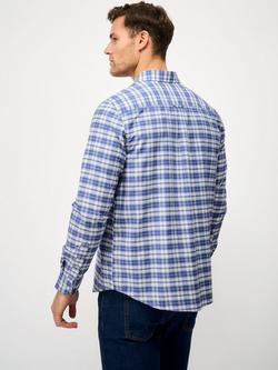 Crew Clothing Wardley Cotton Regular Fit Check Shirt, Bright Blue - view 2, Bright Blue