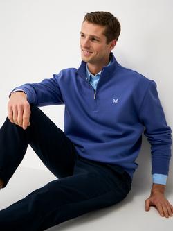 Crew Clothing Pique Half-Zip Jumper, Bright Blue
