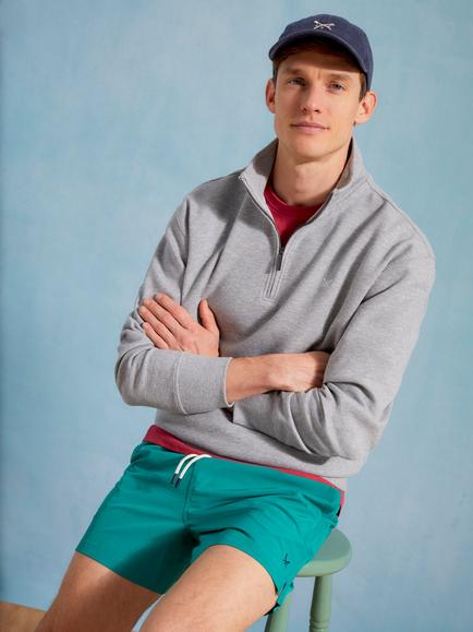 Crew Clothing Pique Half-Zip Jumper, Graphite Grey