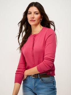 Crew Clothing Pointelle Knit Cardigan, Raspberry Pink, Raspberry Pink