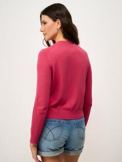 Crew Clothing Pointelle Knit Cardigan, Raspberry Pink - view 2, Raspberry Pink