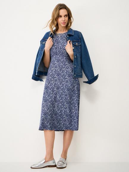 Crew Clothing Jenna Hibiscus Floral Midi Dress containing LENZING™ ECOVERO™ Viscose, Navy Blue