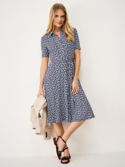 Crew Clothing Emma Spotty Shirt Dress containing LENZING™ ECOVERO™ Viscose, Navy Blue, Navy Blue