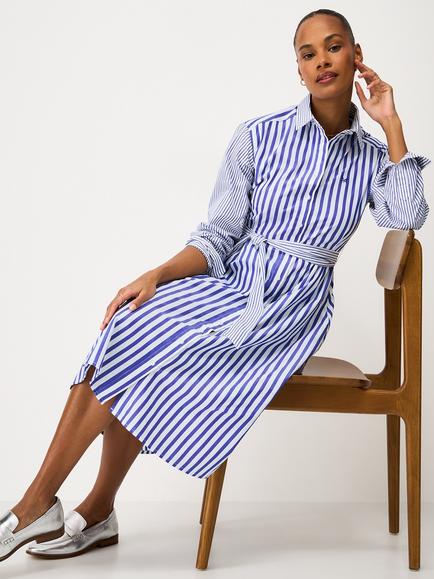 Crew Clothing Eleanor Stripe Shirt Dress, Dark Blue - view 2, Dark Blue